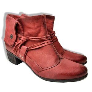 MJUS \ Chunky Heel Genuine Leather Booties w/ Foldover Detail Red Sz 8 US Eur 39